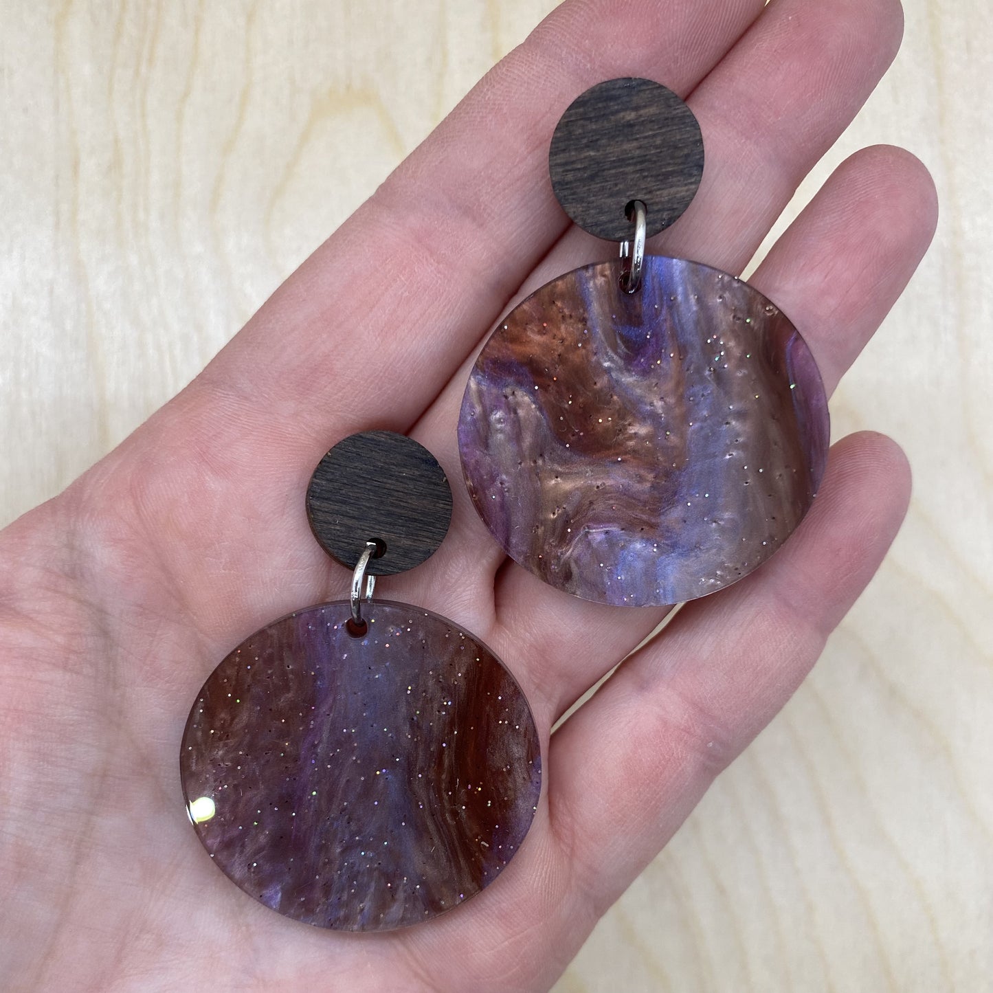 Copper Glitter Round Earrings