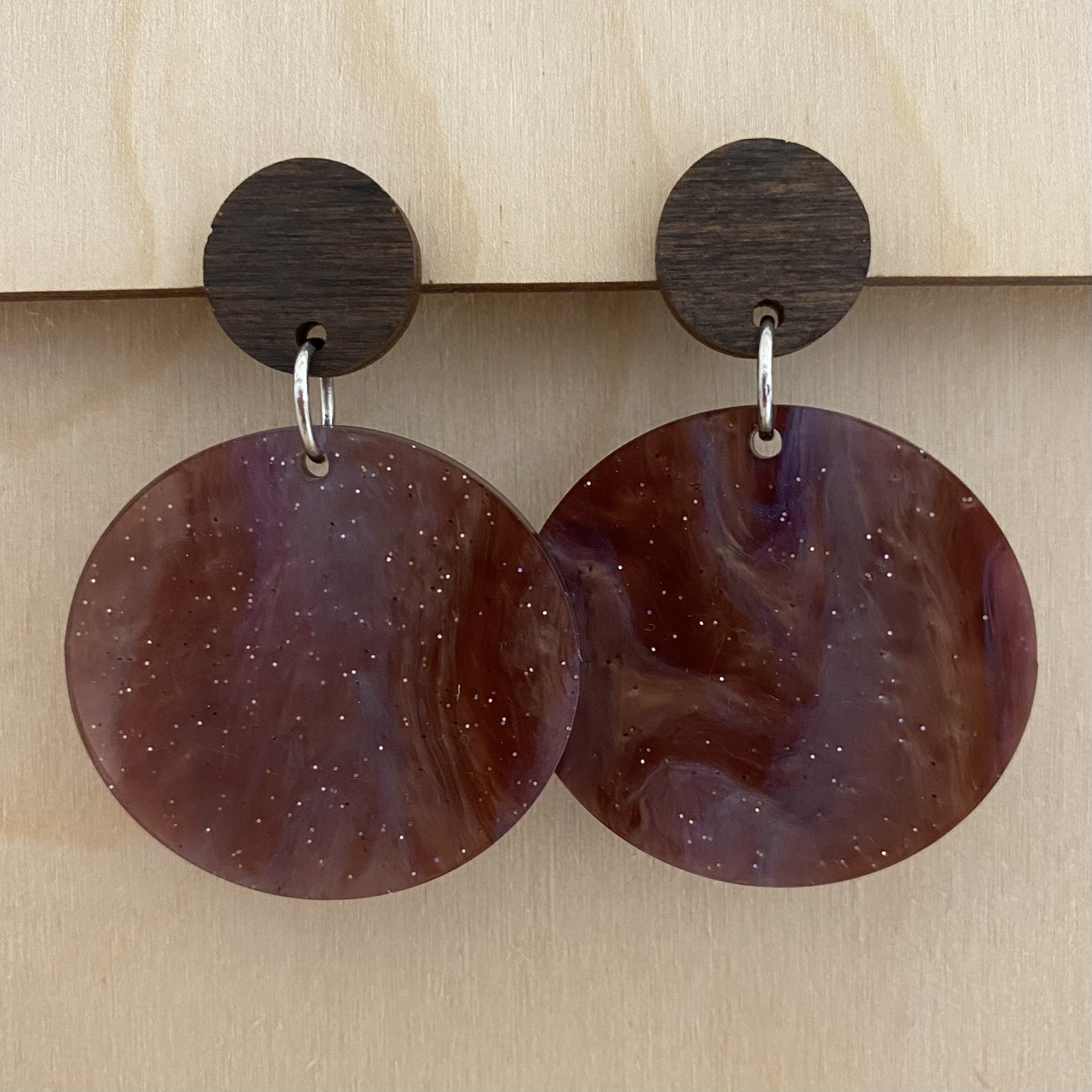 Copper Glitter Round Earrings
