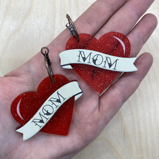 "Mom" Heart Earrings