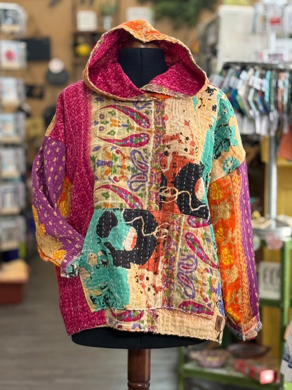 M/L Kantha Quilt Hoodie (E)