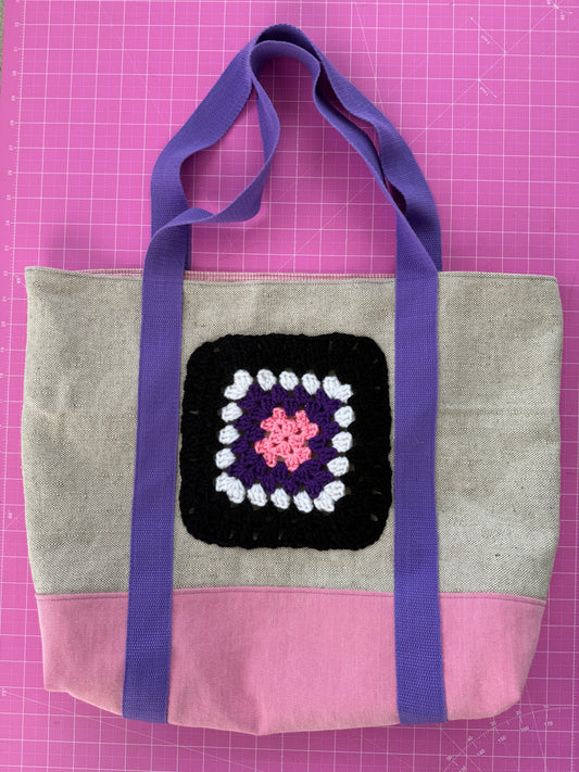 Pink/Putple Granny Square Tote Bag