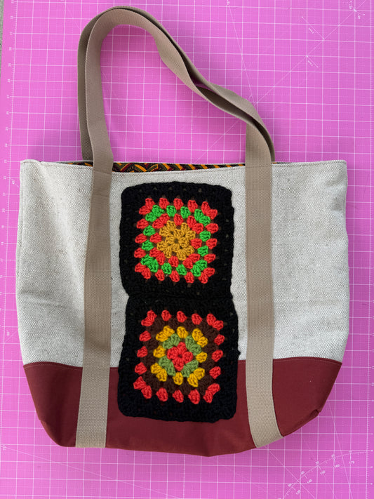 Brown/Orange Granny Square Tote Bag