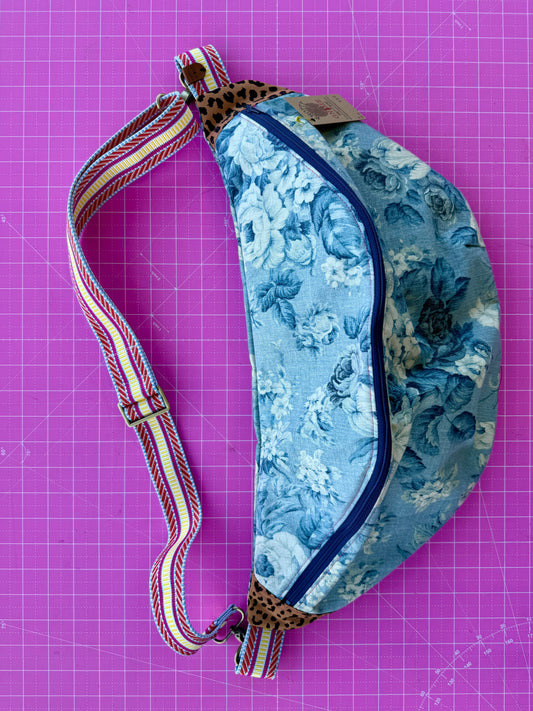 Blue Floral Crossbody/Giant Bum Bag