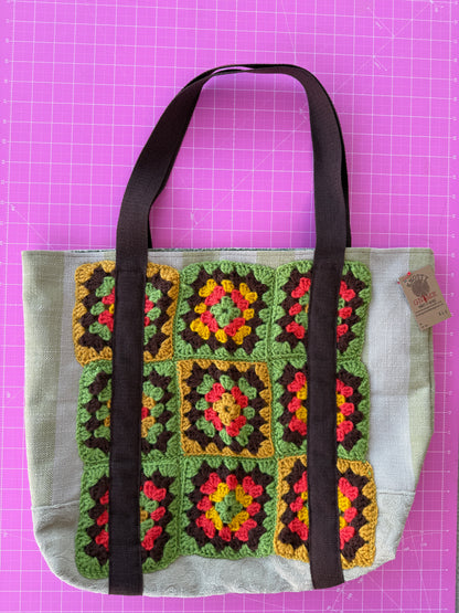 Green Granny Square Tote Bag