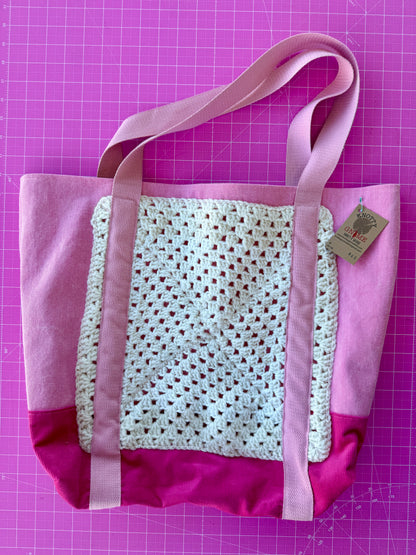 White Granny Square Tote Bag