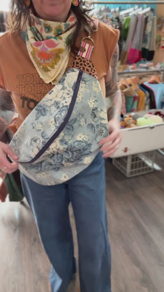 Blue Floral Crossbody/Giant Bum Bag