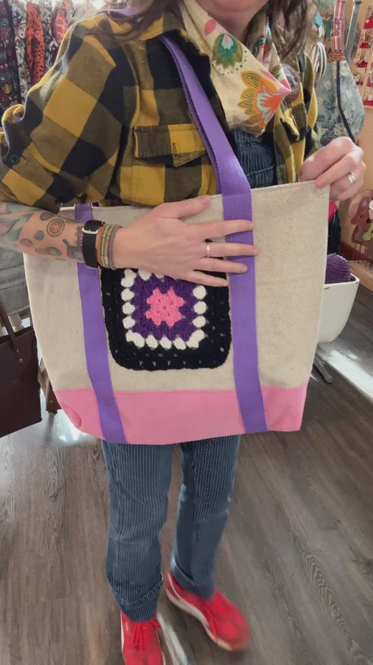 Pink/Putple Granny Square Tote Bag