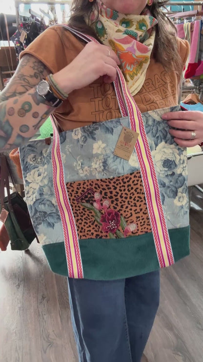 Blue Floral applique Tote Bag