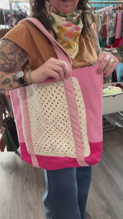 White Granny Square Tote Bag